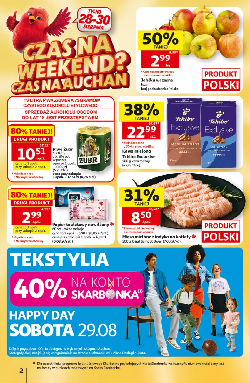 Gazetka promocyjna Auchan - 30 Lat Hipermarket - ważna 27.08 do 02.09.2026 - strona 2 - produkty: Gin, Gra, Jabłka, Kawa, Kawa mielona, Kotlet, Mięso, Mięso mielone, Papier, Papier toaletowy, Tchibo