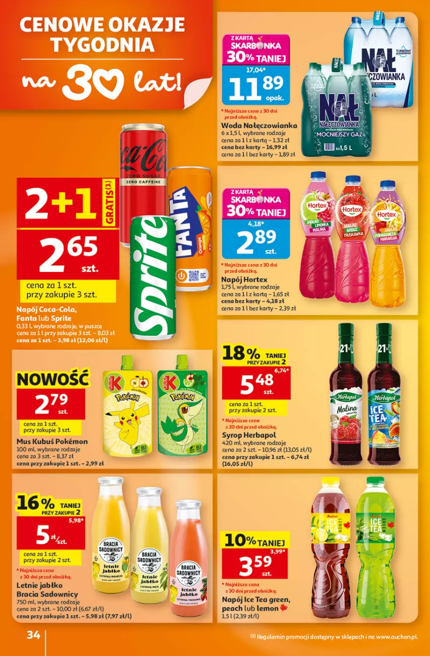 Gazetka promocyjna Auchan - 30 Lat Hipermarket - ważna 27.08 do 02.09.2026 - strona 34 - produkty: Herbapol, Hortex, Ice tea, Kubuś, Mus, Nałęczowianka, Napój, Por, Syrop, Woda