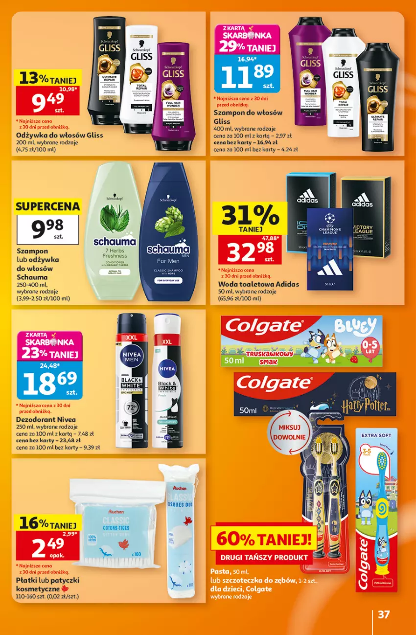 Gazetka promocyjna Auchan - 30 Lat Hipermarket - ważna 27.08 do 02.09.2026 - strona 37 - produkty: Adidas, Dezodorant, Nivea, Odżywka, Schauma, Szampon, Woda, Woda toaletowa