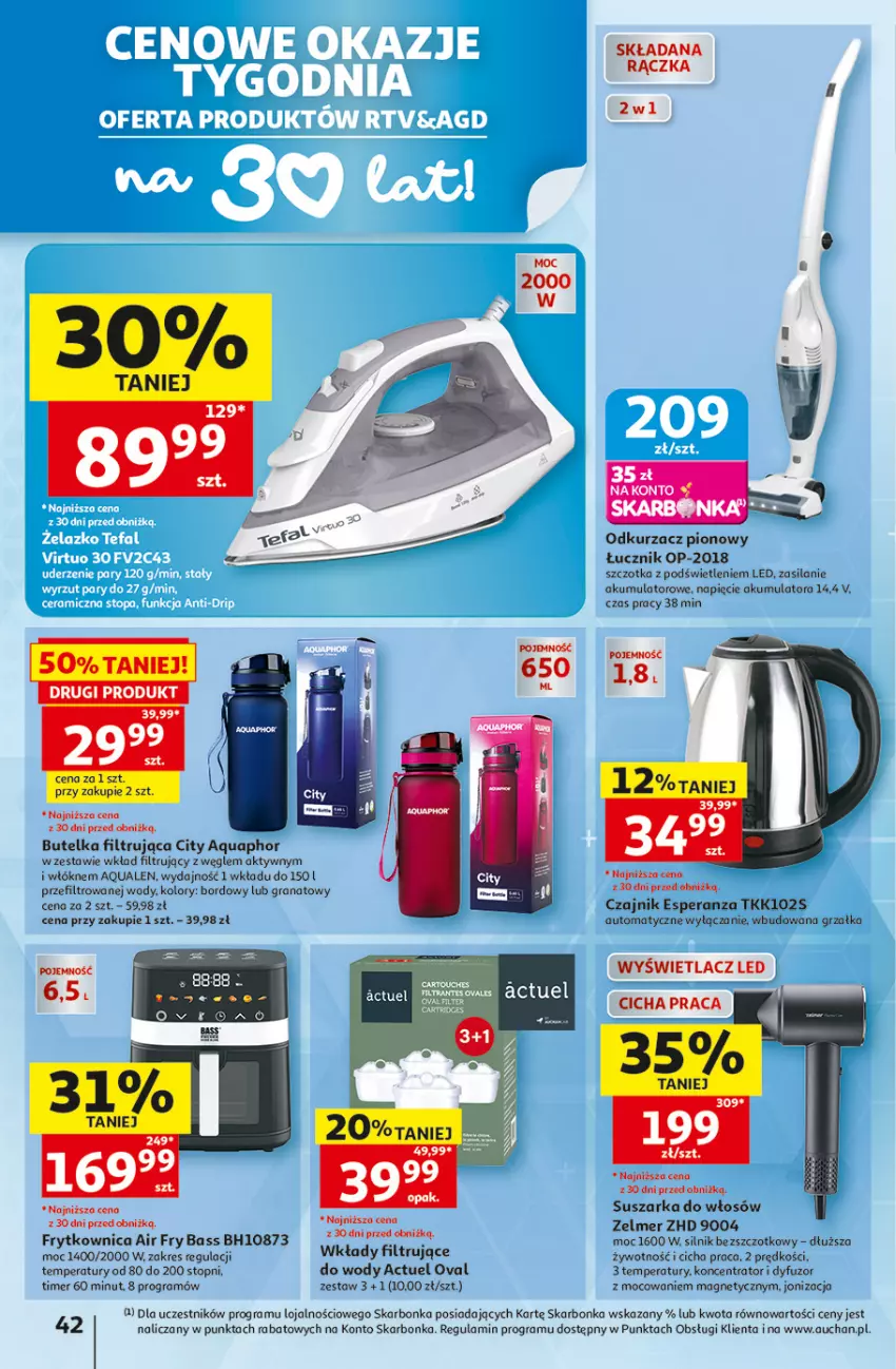 Gazetka promocyjna Auchan - 30 Lat Hipermarket - ważna 27.08 do 02.09.2026 - strona 42 - produkty: Akumulator, Aquaphor, Czajnik, Gra, Granat, Grzałka, Odkurzacz, Okno, Ryba, Silan, Suszarka, Szczotka, Top, Wkład filtrujący, Zelmer