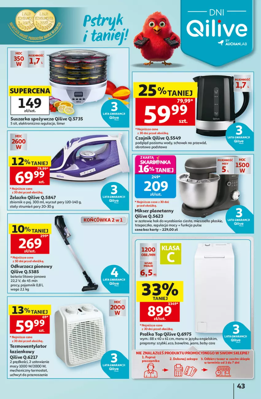 Gazetka promocyjna Auchan - 30 Lat Hipermarket - ważna 27.08 do 02.09.2026 - strona 43 - produkty: Bateria, Czajnik, Gra, Mieszadło, Mikser, Odkurzacz, Pojemnik, Por, Pralka, Przewód, Rum, Ser, Suszarka, Termos, Termowentylator, Top, Trzepaczka, Waga, Wełna