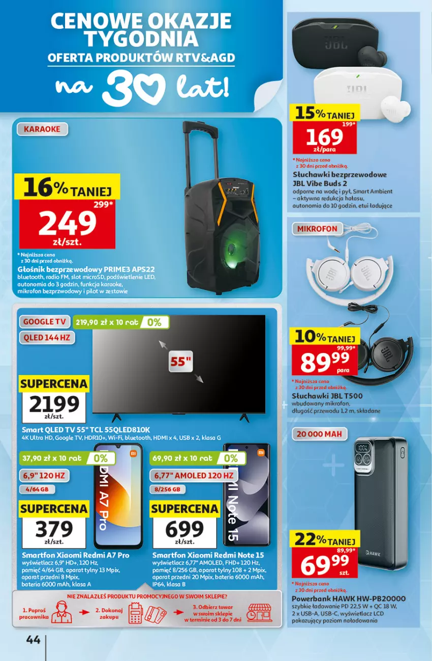 Gazetka promocyjna Auchan - 30 Lat Hipermarket - ważna 27.08 do 02.09.2026 - strona 44 - produkty: JBL, Mikrofon, Por, Powerbank, Słuchawki, Słuchawki bezprzewodowe