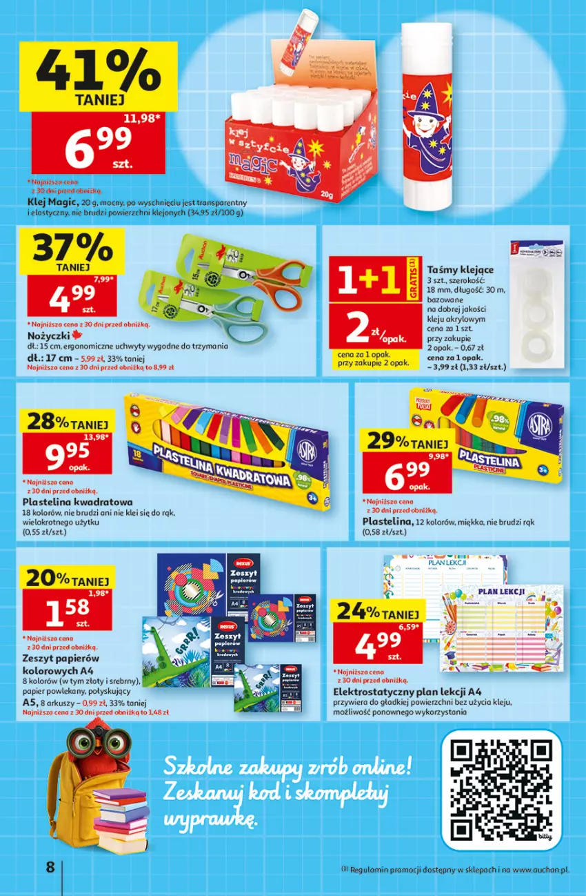 Gazetka promocyjna Auchan - 30 Lat Hipermarket - ważna 27.08 do 02.09.2026 - strona 8 - produkty: Klej, Noż, Nożyczki, Papier, Plastelina, Tran, Uchwyty
