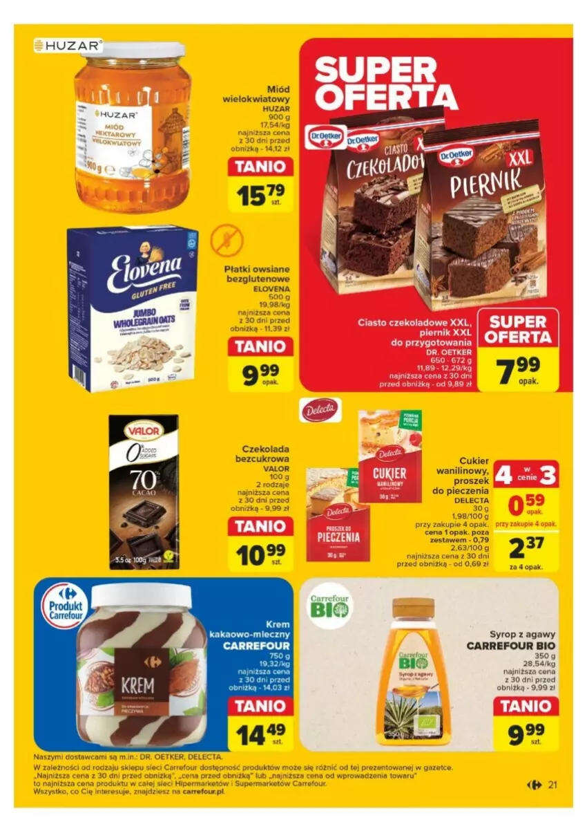 Gazetka promocyjna Carrefour - ważna 25.11 do 30.11.2024 - strona 14 - produkty: Cukier, Cukier wanilinowy, Czekolada, Delecta, Dr. Oetker, Kakao, Miód, Piec, Płatki owsiane, Proszek do pieczenia, Syrop