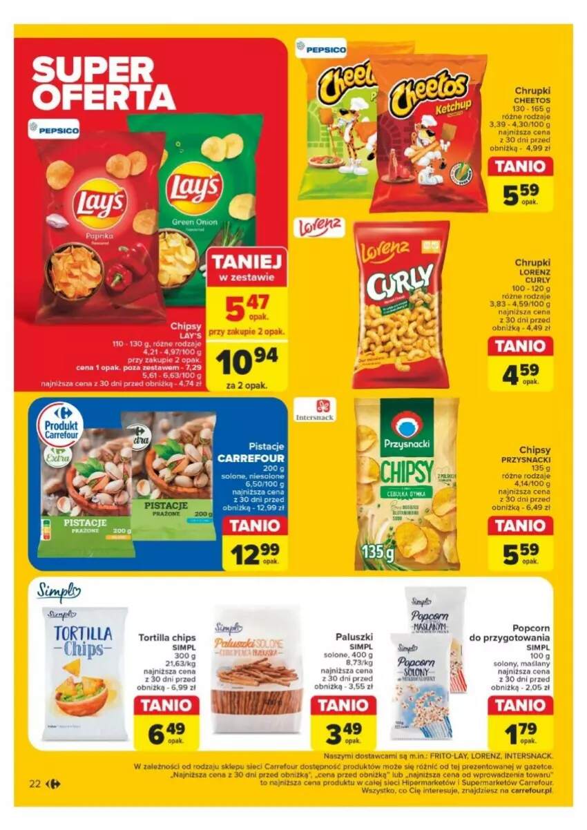 Gazetka promocyjna Carrefour - ważna 25.11 do 30.11.2024 - strona 15 - produkty: Cheetos, Chipsy, Chrupki, Lorenz, Pistacje, Popcorn, Przysnacki, Tortilla, Tortilla Chips