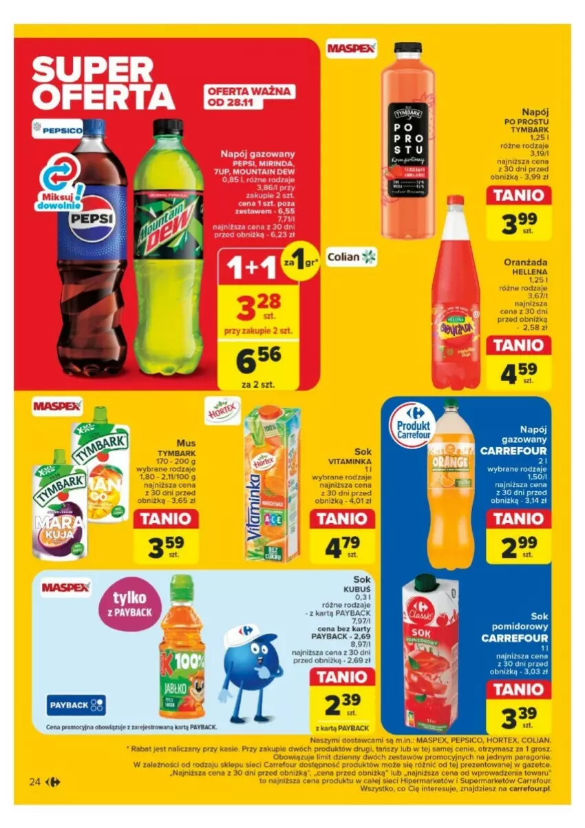 Gazetka promocyjna Carrefour - ważna 25.11 do 30.11.2024 - strona 17 - produkty: Hellena, Hortex, Kubuś, Napój, Oranżada, Por, Sok, Tymbark