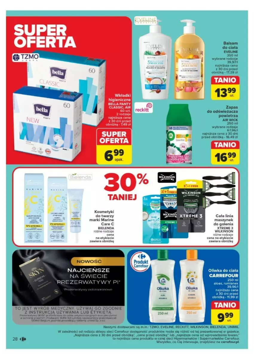 Gazetka promocyjna Carrefour - ważna 25.11 do 30.11.2024 - strona 21 - produkty: Air Wick, Balsam do ciała, Bell, Bella, Bielenda, Cień, Eveline, LG, Prezerwatyw, Unimil, Wkładki