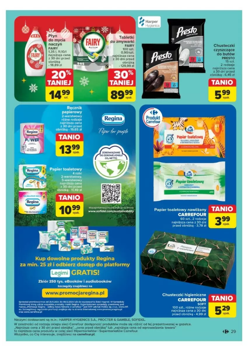 Gazetka promocyjna Carrefour - ważna 25.11 do 30.11.2024 - strona 22 - produkty: Chusteczki, Fa, Fairy, Gin, Gra, Presto, Tablet, Zmywarki