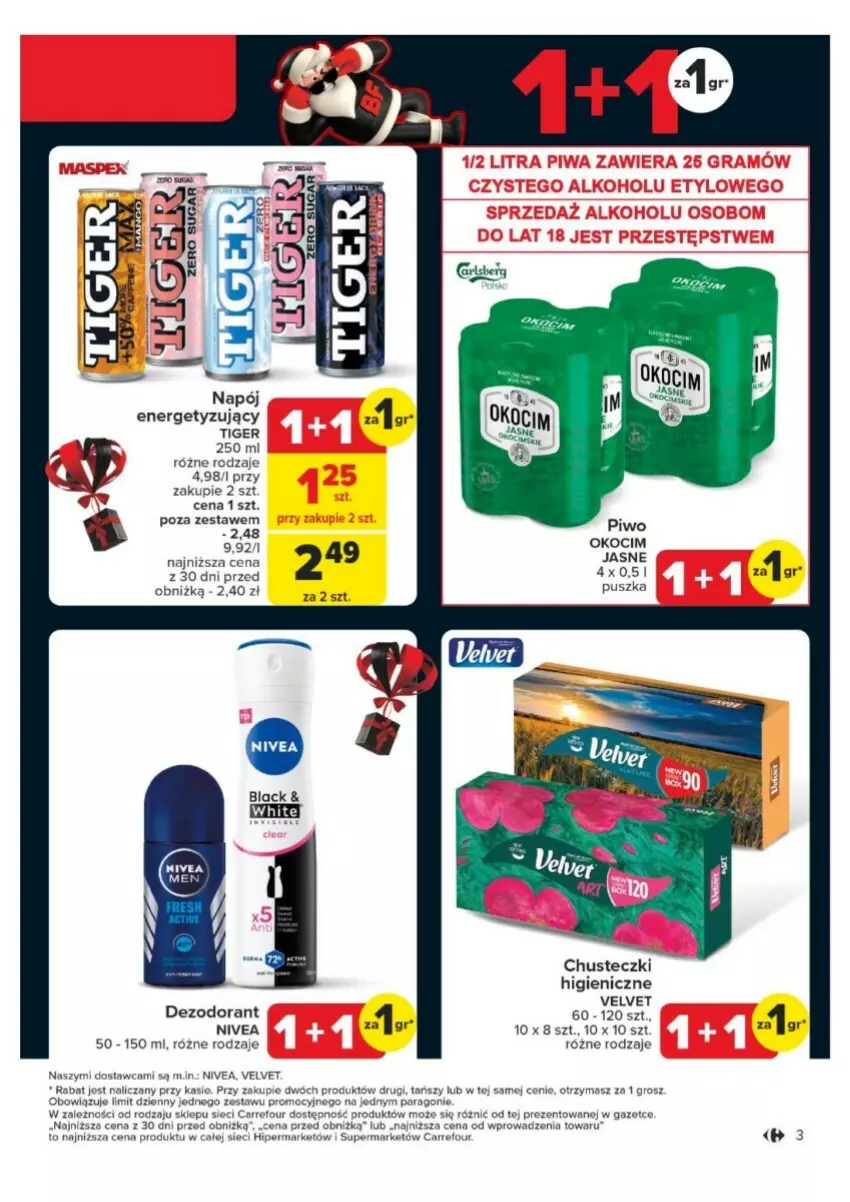 Gazetka promocyjna Carrefour - ważna 25.11 do 30.11.2024 - strona 23 - produkty: Chusteczki, Dezodorant, Koc, Nivea, Okocim, Piwo, Tiger, Velvet