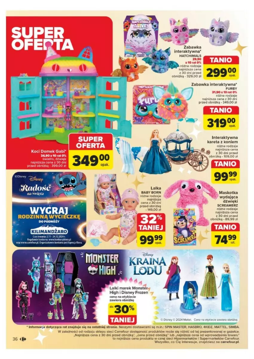 Gazetka promocyjna Carrefour - ważna 25.11 do 30.11.2024 - strona 30 - produkty: Baby Born, Disney, Frozen, Hasbro, Hatchimals, Lalka, Mattel, Tera, Zabawka