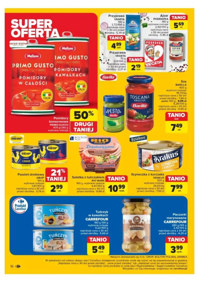 Gazetka promocyjna Carrefour - ważna 25.11 do 30.11.2024 - strona 8 - produkty: Barilla, Gala, Kawa, Krakus, Kurczak, Pasztet, Pesto, Podravka, Rio Mare, Sałat, Sałatka, Sos, Tuńczyk, Vegeta