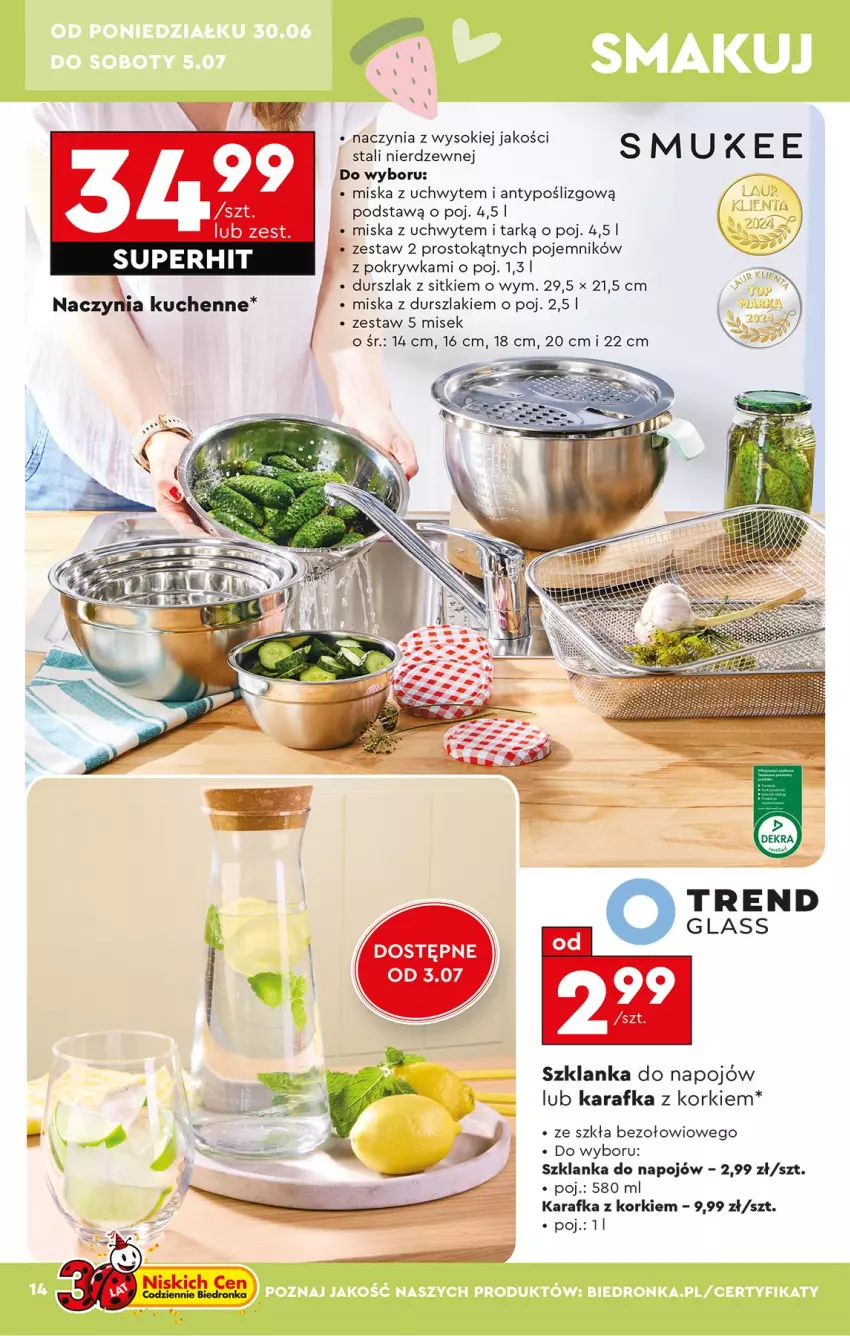 Gazetka promocyjna Biedronka - Okazje Tygodnia - ważna 30.06 do 12.07.2025 - strona 16 - produkty: Durszlak, Karafka, Miska, Pojemnik, Szklanka