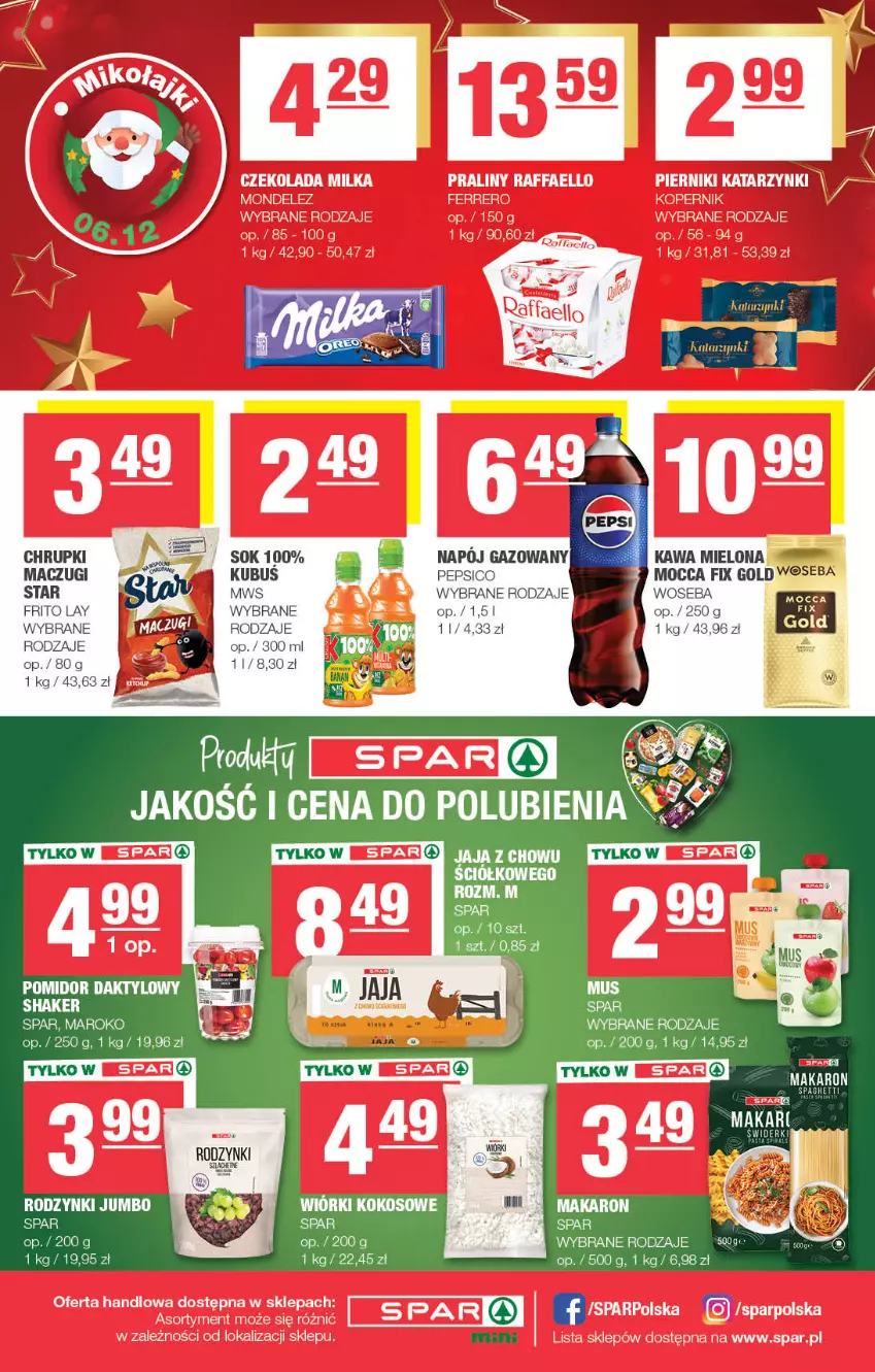 Gazetka promocyjna Spar - Spar-Mini - ważna 01.12 do 11.12.2024 - strona 4 - produkty: Chrupki, Kawa, Kawa mielona, Kokos, Makaron, Mocca Fix Gold, Mus, Napój, Napój gazowany, Pepsi, Sok, Woseba