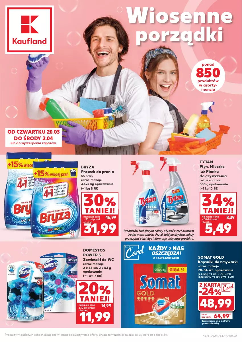 Gazetka promocyjna Kaufland - Kaufland - ważna 20.03 do 02.04.2025 - strona 1 - produkty: Bryza, Domestos, Mleczko, Pianka do czyszczenia, Por, Proszek do prania, Somat, Somat gold, Tytan, Zawieszki, Zmywarki