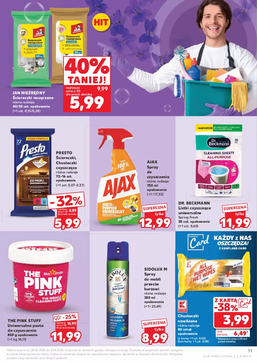 Gazetka promocyjna Kaufland - Kaufland - ważna 20.03 do 02.04.2025 - strona 11 - produkty: Ajax, Chusteczki, Jan Niezbędny, Presto, Sidolux, Spray do czyszczenia