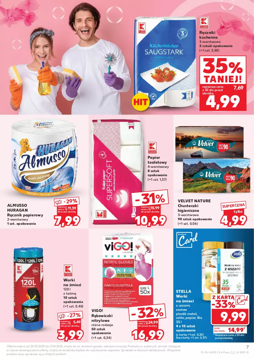 Gazetka promocyjna Kaufland - Kaufland - ważna 20.03 do 02.04.2025 - strona 7 - produkty: Chusteczki, Mus, Papier, Papier toaletowy, Ręcznik, Velvet, Worki na śmiec, Worki na śmieci