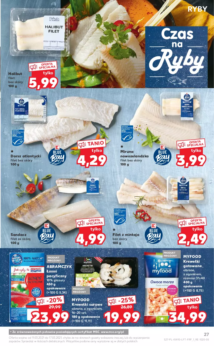 Gazetka promocyjna Kaufland - OFERTA TYGODNIA - ważna 11.03 do 17.03.2021 - strona 27 - produkty: Dorsz, Filet z mintaja, Halibut, Krewetki, Lazur, Mintaj, Miruna, Sandacz