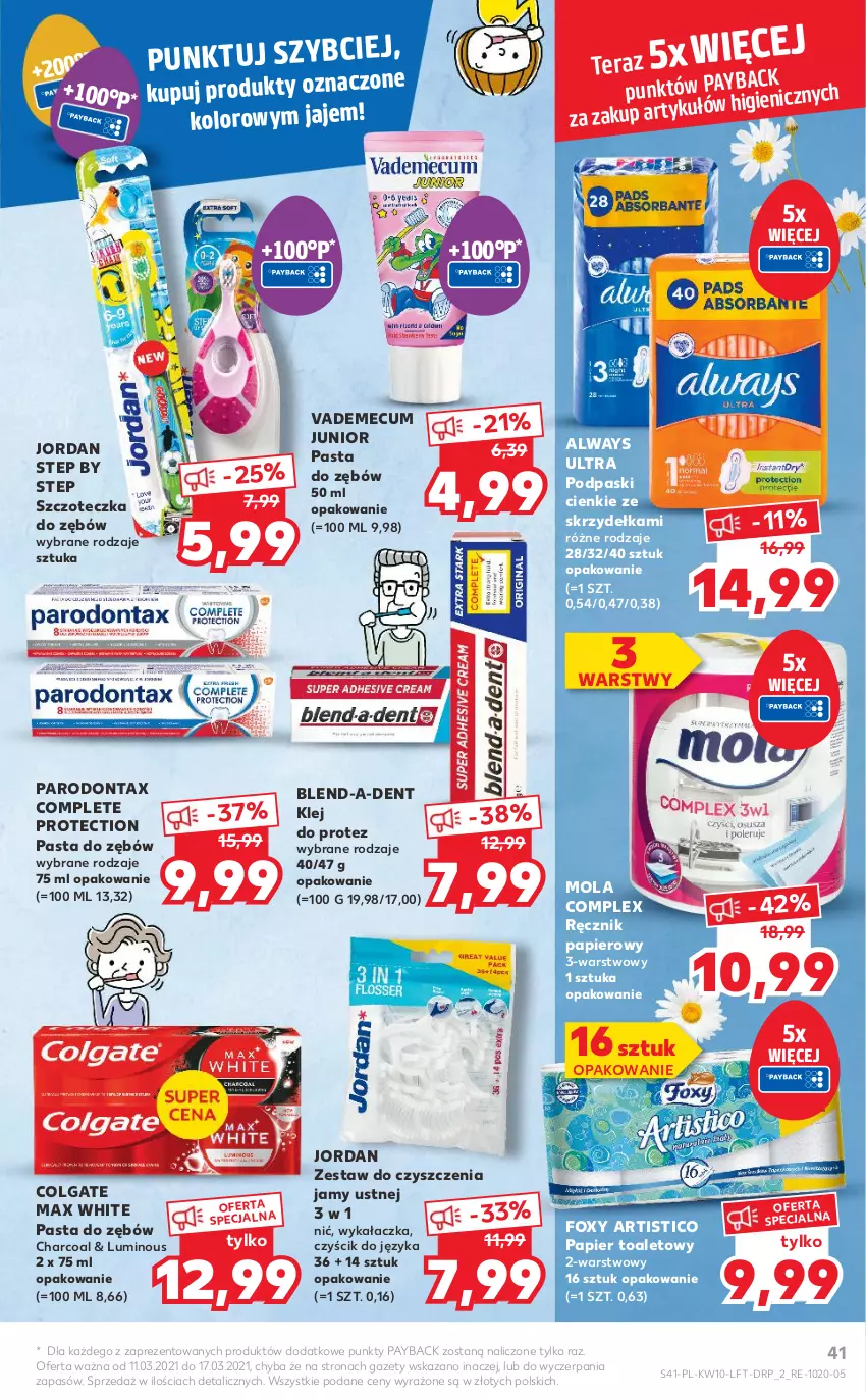 Gazetka promocyjna Kaufland - OFERTA TYGODNIA - ważna 11.03 do 17.03.2021 - strona 41 - produkty: Always, Always Ultra, Colgate, Foxy, Klej, LG, Mola, Papier, Papier toaletowy, Parodontax, Pasta do zębów, Podpaski, Ręcznik, Szczoteczka, Szczoteczka do zębów, Tera, Vademecum