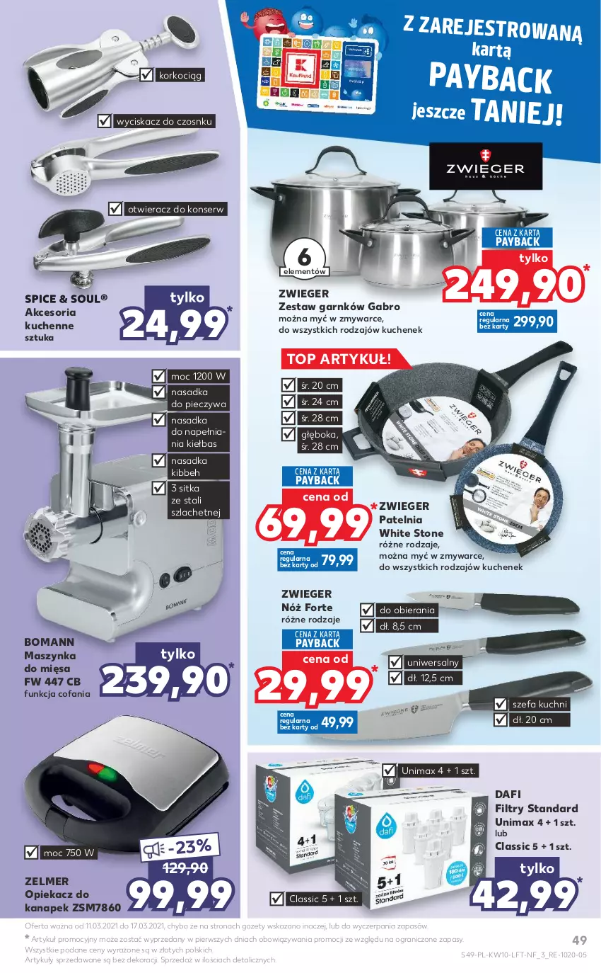 Gazetka promocyjna Kaufland - OFERTA TYGODNIA - ważna 11.03 do 17.03.2021 - strona 49 - produkty: Fa, Gra, Koc, Korkociąg, Maszynka, Opiekacz do kanapek, Otwieracz, Patelnia, Piec, Ser, Szynka, Top, Zelmer