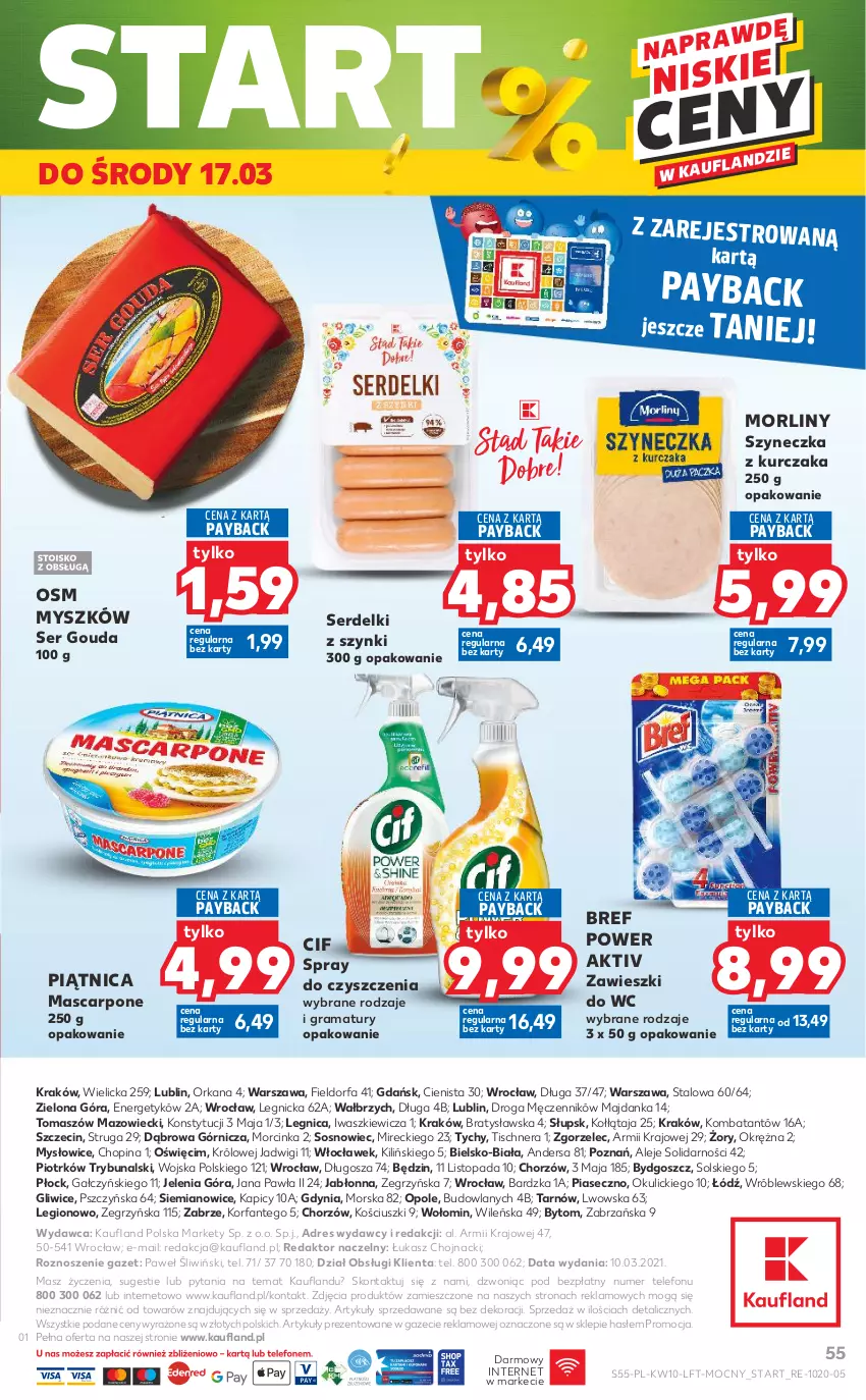 Gazetka promocyjna Kaufland - OFERTA TYGODNIA - ważna 11.03 do 17.03.2021 - strona 55 - produkty: Bref, Cif, Dres, Fa, Gouda, Gra, Inka, Kurczak, Mascarpone, Morliny, Mysz, Orka, Piątnica, Rama, Ser, Serdelki, Sos, Spray do czyszczenia, Telefon, Top, Zawieszki