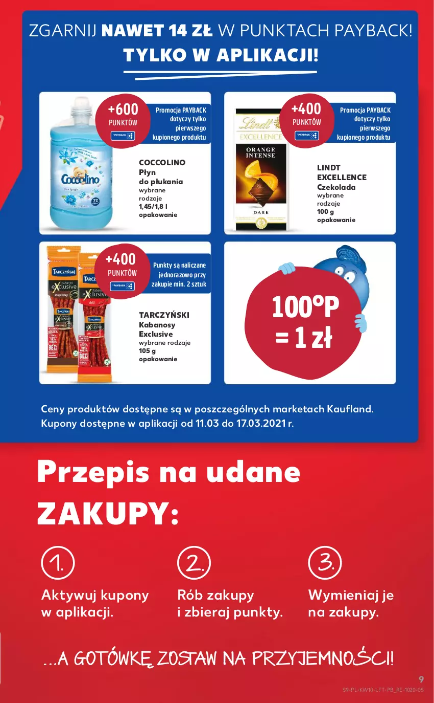 Gazetka promocyjna Kaufland - OFERTA TYGODNIA - ważna 11.03 do 17.03.2021 - strona 9 - produkty: Coccolino, Czekolada, Kabanos, Lindt, Płyn do płukania, Tarczyński