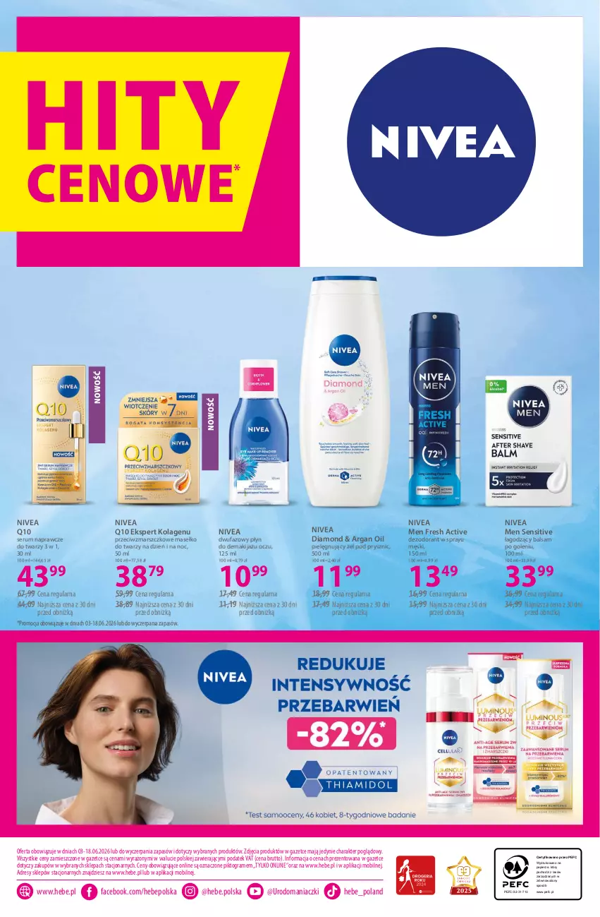 Gazetka promocyjna Hebe - Gazetka - ważna 03.06 do 18.06.2026 - strona 22 - produkty: Balsam po goleniu, Dezodorant, Dres, Fa, Gra, Kolagen, Makijaż, Mars, Mobil, Nivea, Nivea Men, Nivea Q10, Papier, Rum, Ser, Serum