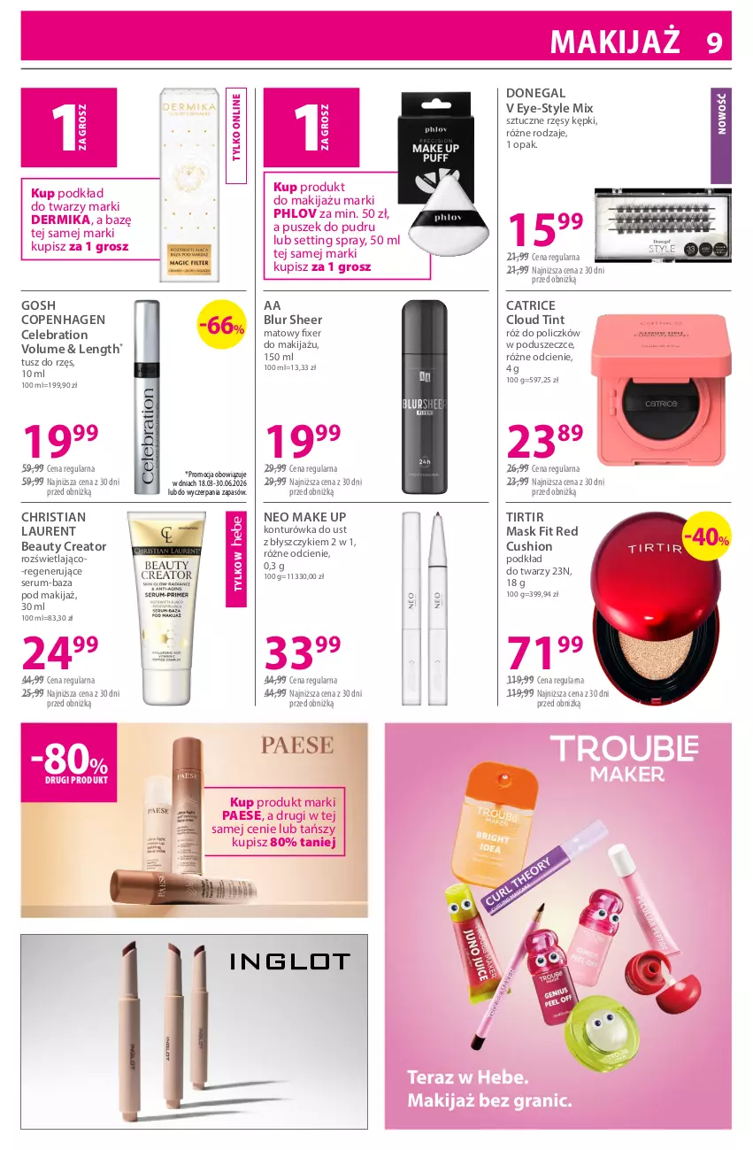 Gazetka promocyjna Hebe - Gazetka - ważna 03.06 do 18.06.2026 - strona 9 - produkty: Catrice, Dermika, Gosh, Konturówka do ust, Laur, Makijaż, PAESE, Podkład, Podkład do twarzy, Róż do policzków, Rum, Ser, Serum, Sztuczne rzęsy, Tusz