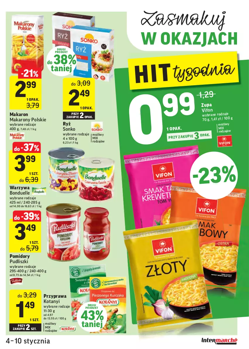 Gazetka promocyjna Intermarche - 4 Stycznia - ważna 04.01 do 10.01.2022 - strona 21 - produkty: Bonduelle, Makaron, Pomidory, Pudliszki, Ryż, Sonko, Warzywa, Zupa