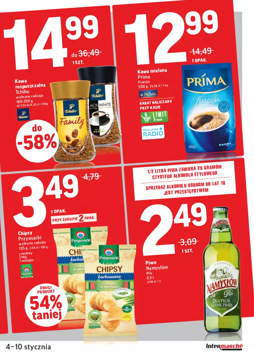 Gazetka promocyjna Intermarche - 4 Stycznia - ważna 04.01 do 10.01.2022 - strona 3 - produkty: Chipsy, Kawa, Kawa mielona, Kawa rozpuszczalna, Namysłów, Piwo, Prima, Przysnacki, Tchibo