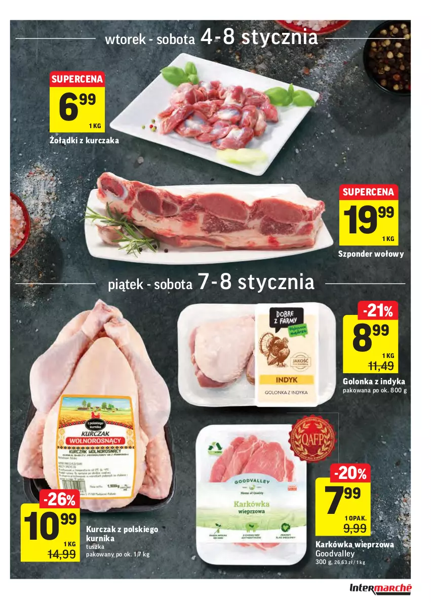 Gazetka promocyjna Intermarche - 4 Stycznia - ważna 04.01 do 10.01.2022 - strona 9 - produkty: Golonka z indyka, Karkówka wieprzowa, Kurczak, Szponder wołowy, Tusz