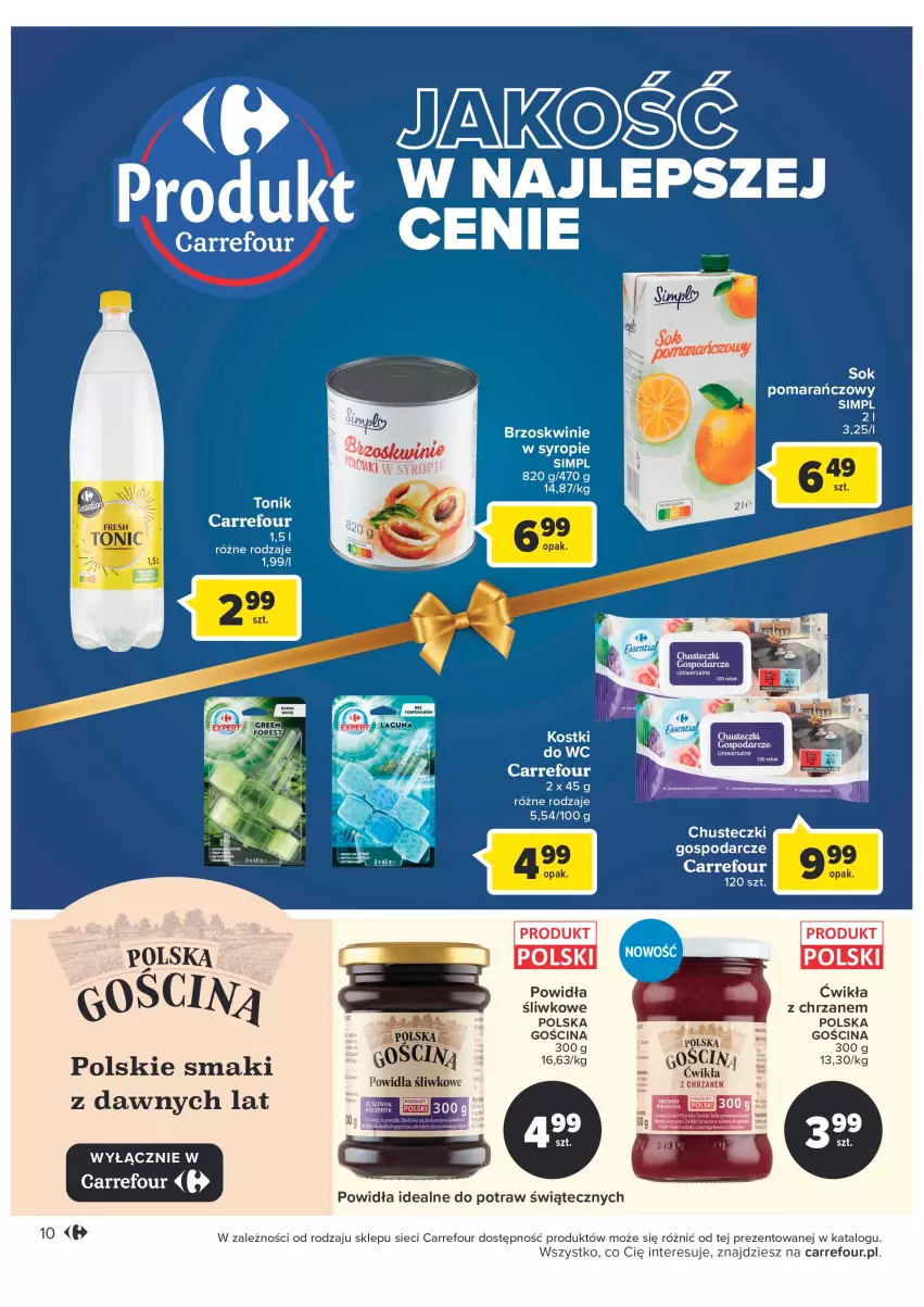 Gazetka promocyjna Carrefour - Gazetka Carrefour - ważna 19.12 do 24.12.2022 - strona 10 - produkty: Brzoskwinie, Chusteczki, Sok, Sok pomarańczowy, Syrop, Tonik