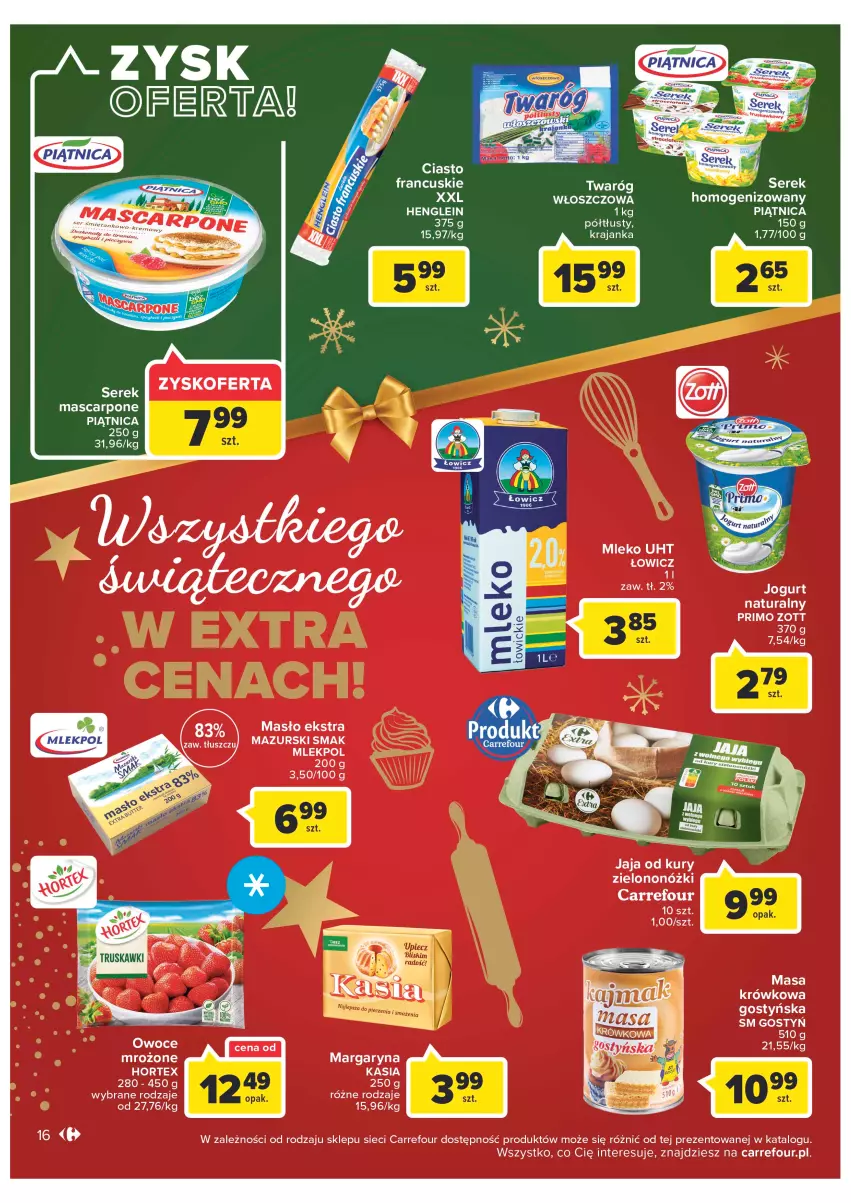 Gazetka promocyjna Carrefour - Gazetka Carrefour - ważna 19.12 do 24.12.2022 - strona 16 - produkty: Hortex, Jaja, Jogurt, Margaryna, Mascarpone, Masło, Ser, Serek, Sos, Zott