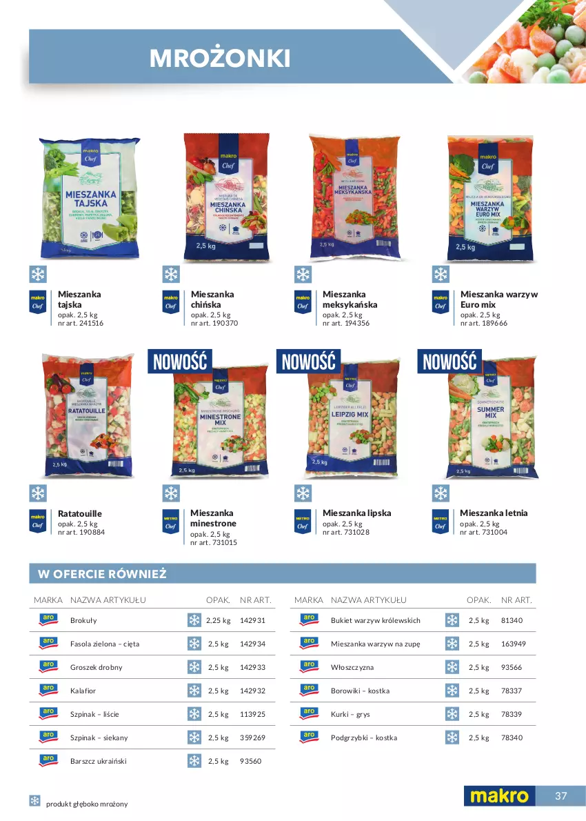 Gazetka promocyjna Makro - [Oferta specjalna] Katalog produktowy 2021 - ważna 01.06 do 31.12.2021 - strona 37 - produkty: Borowiki, Brokuły, Bukiet, Bukiet warzyw, Fa, Fasola, Groszek, Gry, Kalafior, Królewski, Mieszanka meksykańska, Mieszanka warzyw, Podgrzybki, Szpinak