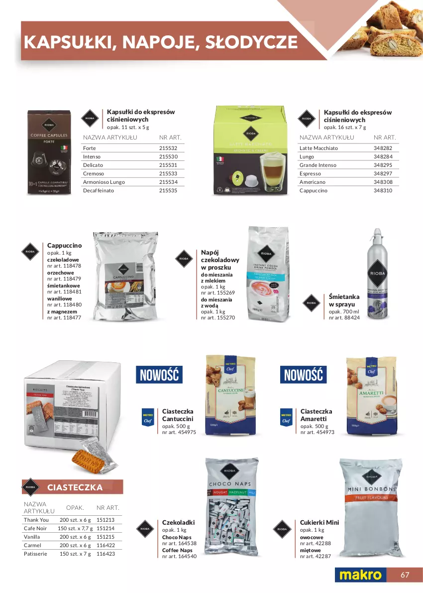 Gazetka promocyjna Makro - [Oferta specjalna] Katalog produktowy 2021 - ważna 01.06 do 31.12.2021 - strona 67 - produkty: Cappuccino, Chia, Cukier, Cukierki, Gra, Magnez, Napój, Ser