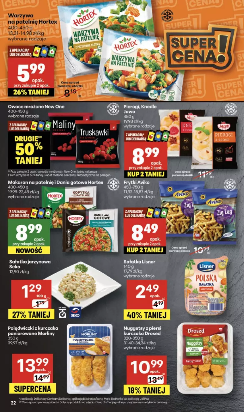 Gazetka promocyjna Delikatesy Centrum - Franczyza DC43 Czwartek - ważna 23.10 do 29.10.2025 - strona 22 - produkty: Dania gotowe, Frytki, Hortex, Koc, Kopytka, Kurczak, Makaron, Maliny, Owoce, Pierogi, Polędwiczki z kurczaka, Rum, Sałat, Sałatka, Truskawki