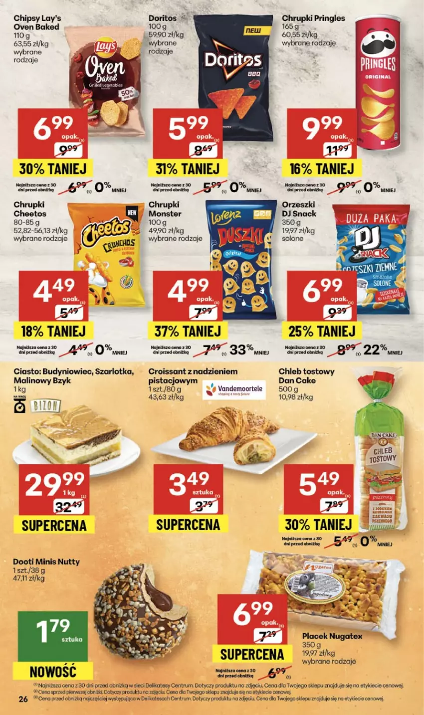 Gazetka promocyjna Delikatesy Centrum - Franczyza DC43 Czwartek - ważna 23.10 do 29.10.2025 - strona 26 - produkty: Cheetos, Chipsy, Chleb, Chleb tostowy, Chrupki, Croissant, Dan Cake, Orzeszki, Pringles, Rum, Rura, Szarlotka