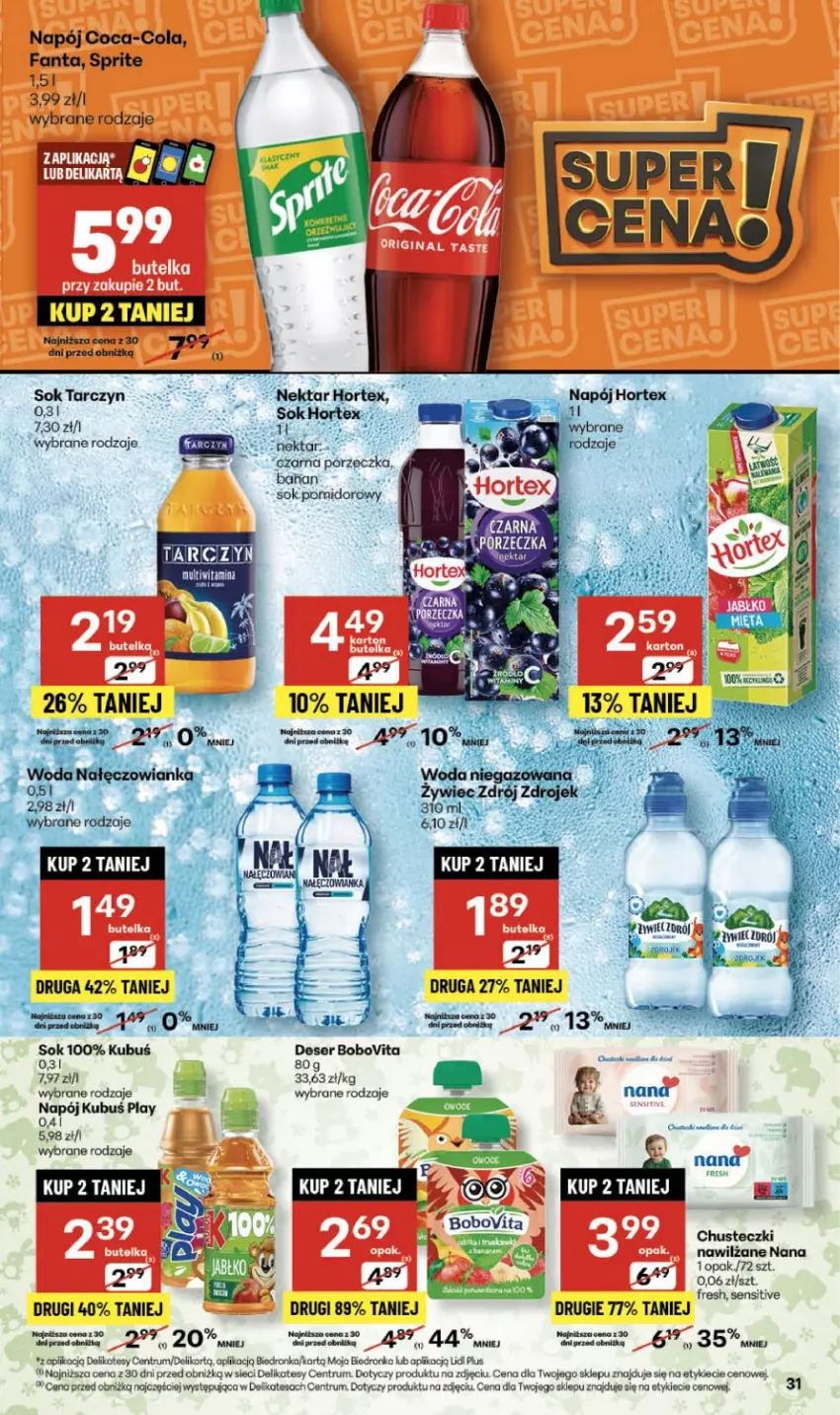 Gazetka promocyjna Delikatesy Centrum - Franczyza DC43 Czwartek - ważna 23.10 do 29.10.2025 - strona 31 - produkty: BoboVita, Chusteczki, Coca-Cola, Deser, Fa, Fanta, Kubuś, Napój, Nektar, Rum, Ser, Sok, Sok pomidorowy, Sprite
