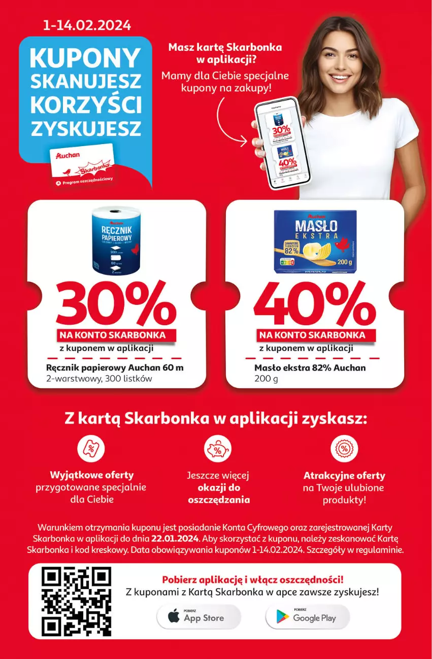 Gazetka promocyjna Auchan - Gazetka Koszyk Oszczędności Moje Auchan - ważna 08.02 do 14.02.2024 - strona 2 - produkty: Masło, Papier, Ręcznik
