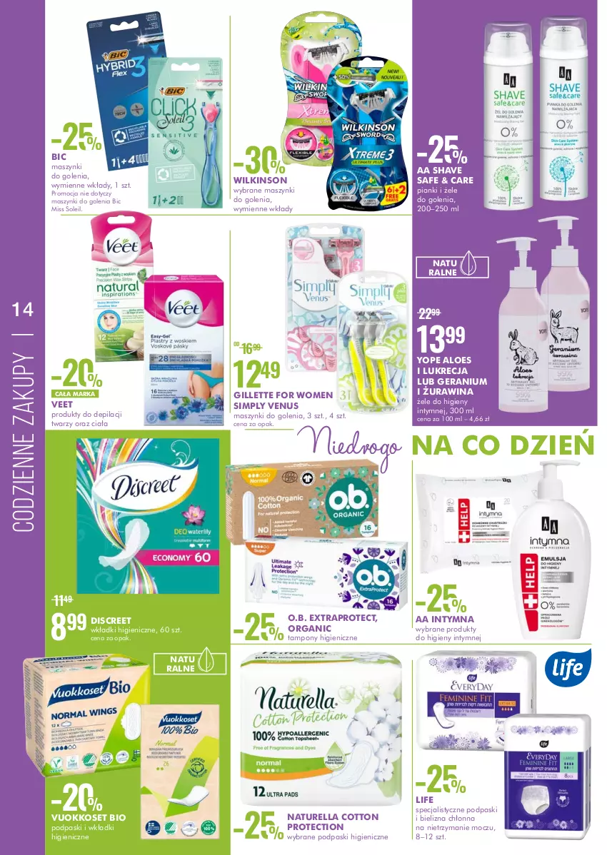 Gazetka promocyjna Super Pharm - Gazetka - ważna 22.07 do 10.08.2022 - strona 14 - produkty: BIC, Discreet, Gillette, Naturell, Naturella, O.B., Veet, Venus, Yope