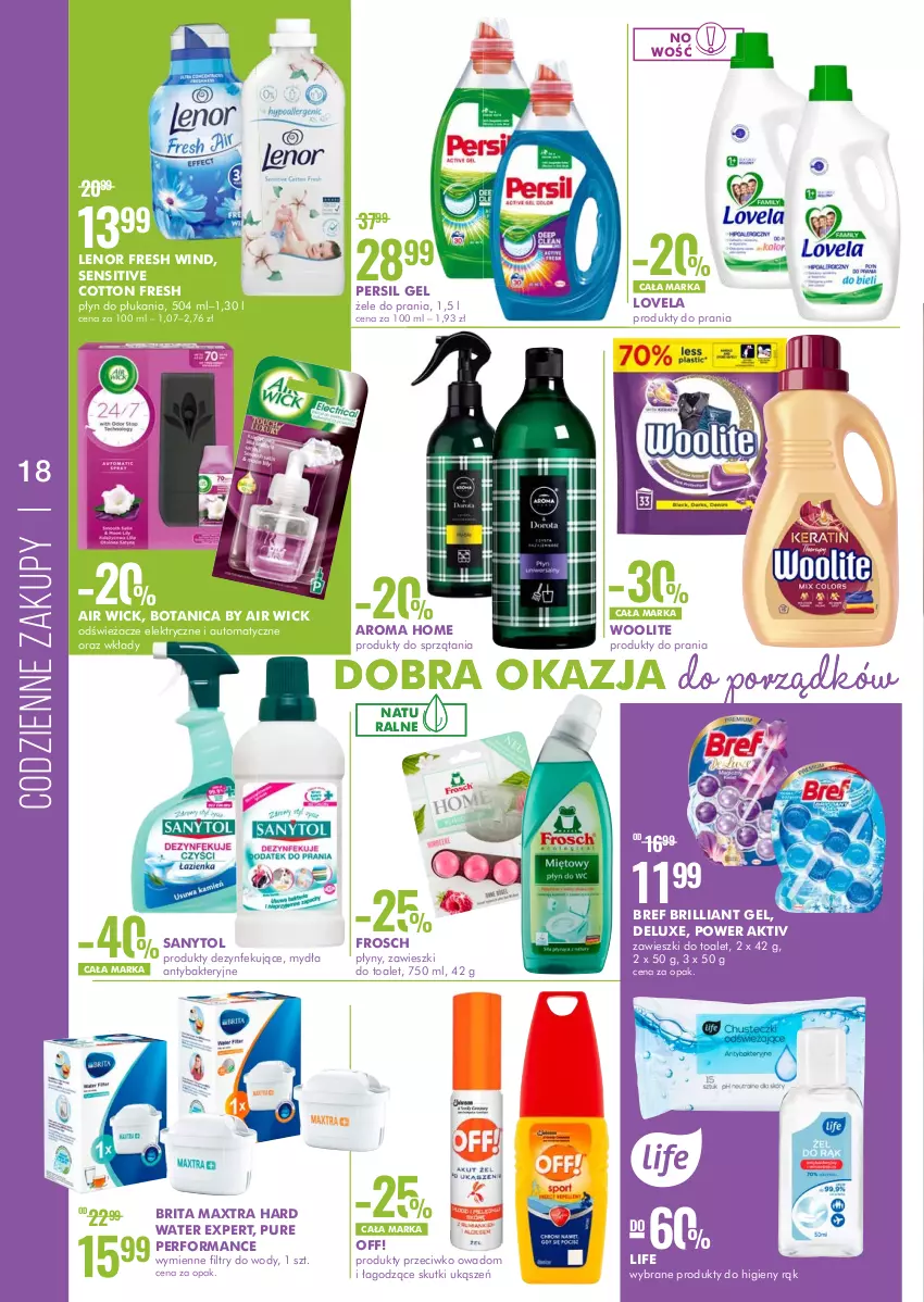 Gazetka promocyjna Super Pharm - Gazetka - ważna 22.07 do 10.08.2022 - strona 18 - produkty: Air Wick, Bref, Brit, Brita, Brita Maxtra, Frosch, Lenor, Lovela, Persil, Por, Pur, Sanytol, Woolite