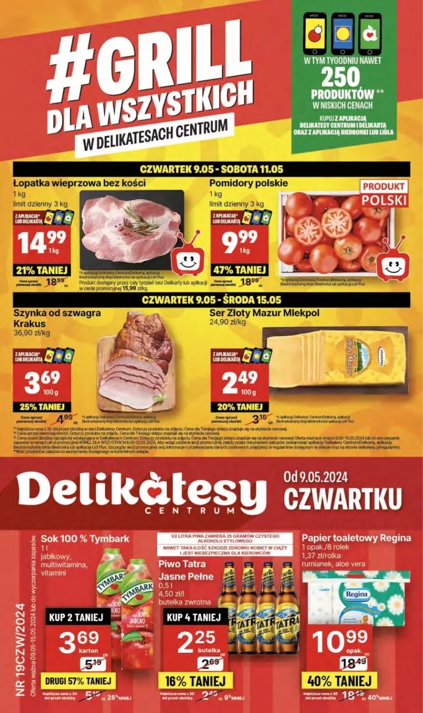 Gazetka promocyjna Delikatesy Centrum - NOWA GAZETKA Delikatesy Centrum od 9 maja! 9-15.05.2024 - ważna 09.05 do 15.05.2024 - strona 1 - produkty: Aloe vera, Dior, Fa, Gra, Krakus, Kret, Orka, Piec, Piwo, Pomidory, Rama, Rum, Ser, Sok, Szynka, Tatra, Tymbark, Złoty Mazur