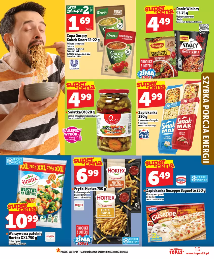 Gazetka promocyjna Topaz - Gazetka - ważna 08.01 do 14.01.2026 - strona 15 - produkty: Frytki, Hortex, Knorr, Kubek, Piec, Pieczarka, Sałat, Sałatka, Top, Warzywa, Winiary, Zapiekanka, Zupa
