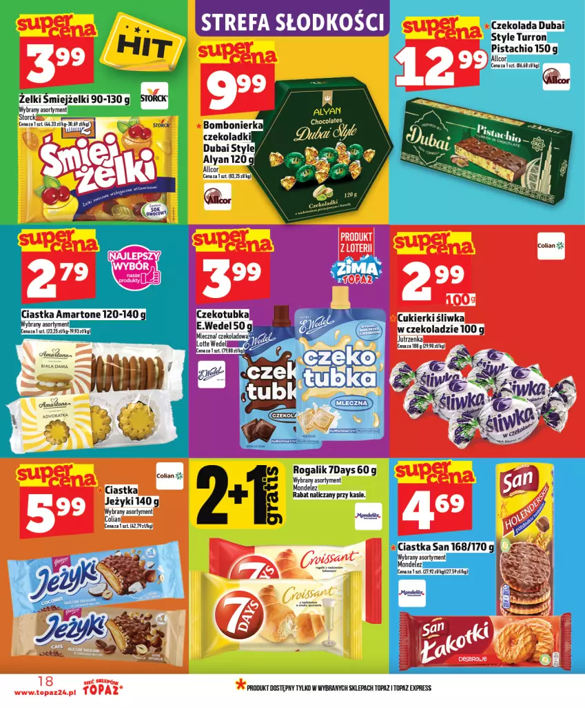 Gazetka promocyjna Topaz - Gazetka - ważna 08.01 do 14.01.2026 - strona 18 - produkty: Ciastka, Cukier, Cukierki, Fa, Jeżyki, Rogal, Top
