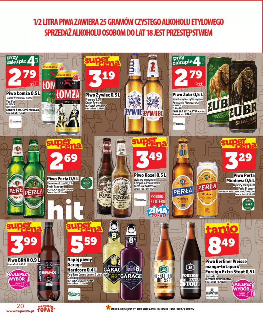 Gazetka promocyjna Topaz - Gazetka - ważna 08.01 do 14.01.2026 - strona 20 - produkty: Fa, Kozel, Mango, Piwo, Pur, Rama, Top