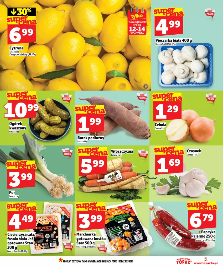 Gazetka promocyjna Topaz - Gazetka - ważna 08.01 do 14.01.2026 - strona 5 - produkty: Cebula, Czosnek, Marchewka, Papryka, Piec, Pieczarka, Por, Top