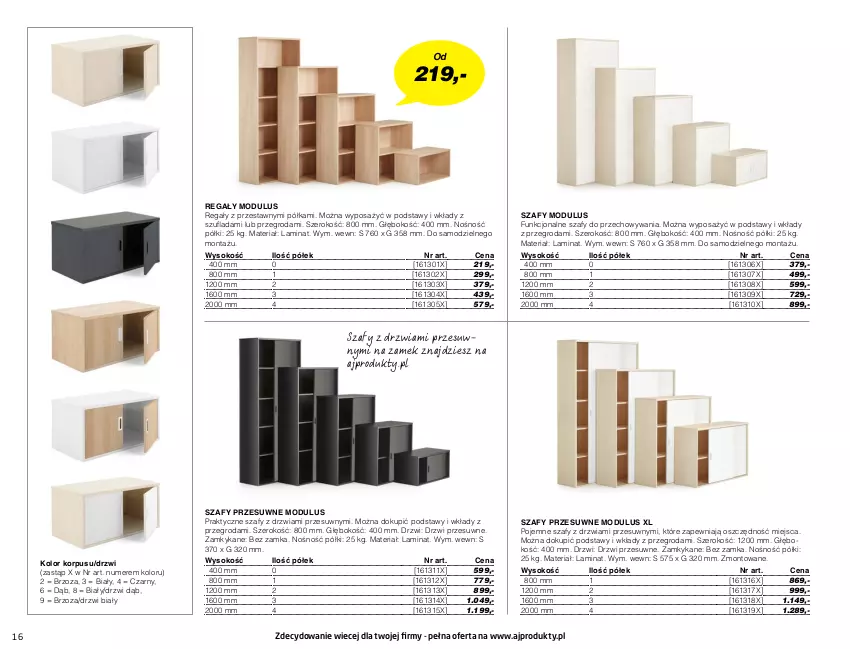 Gazetka promocyjna AJ Produkty - Biuro Przemysł Magazyn - ważna 01.01 do 31.03.2021 - strona 16 - produkty: Drzwi, Półka, Regał, Sok, Szafy przesuwne