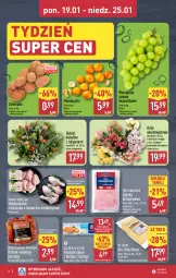 Gazetka promocyjna Aldi - Oferta weekendowa - Gazetka - ważna od 25.01 do 25.01.2026 - strona 2 - produkty: Piec, Kurczak, Mandarynki, Sok, Ser, Złoty Mazur, Tulipan, Kawa, Ziemniaki, Paluszki rybne, Szynka konserwowa, Golden Seafood, Szynka, Winogrona, Boczek, Bukiet, Mintaj, Wino