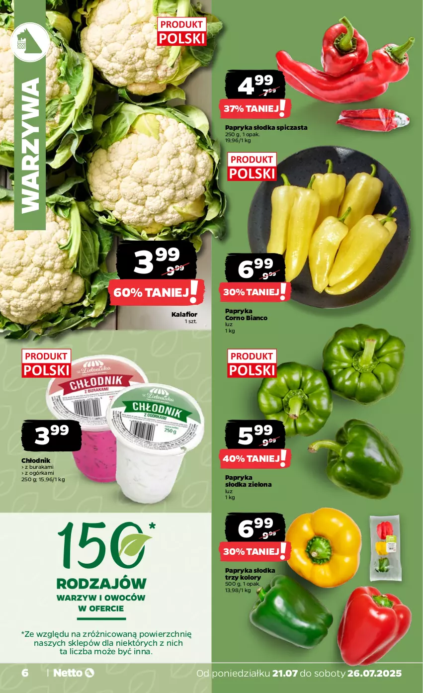 Gazetka promocyjna Netto - Od Poniedziałku - ważna 21.07 do 26.07.2025 - strona 6 - produkty: Kalafior, Papryka, Papryka słodka, Warzywa
