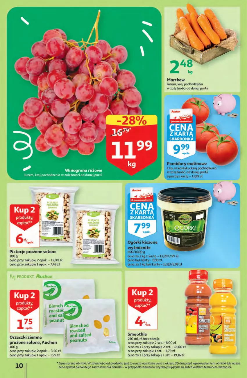 Gazetka promocyjna Auchan - Gazetka KORZYŚCI z kartą SKARBONKA Hipermarket Auchan - ważna 02.02 do 08.02.2023 - strona 10 - produkty: Fa, Kosz, O nas, Orzeszki, Orzeszki ziemne, Pistacje, Pomidory, Por, Smoothie