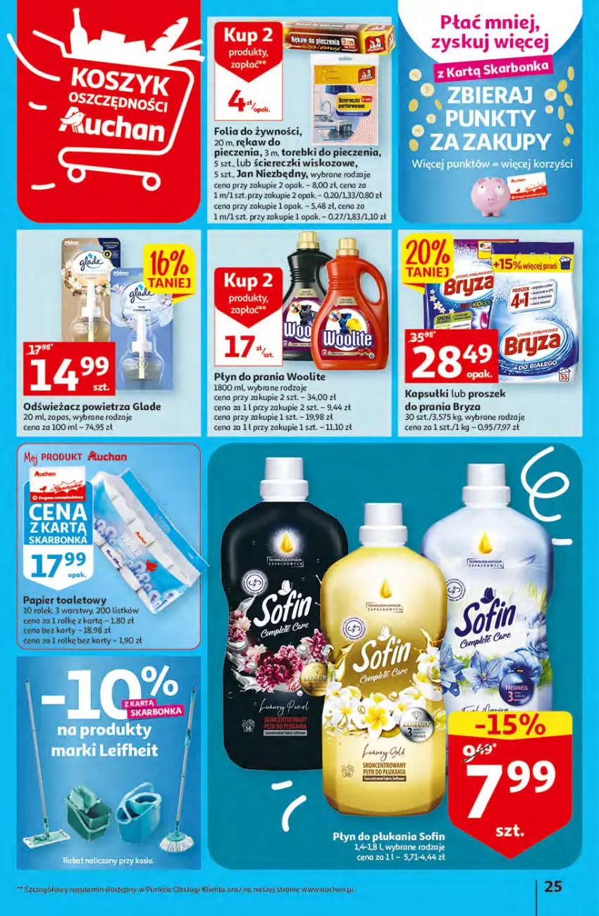 Gazetka promocyjna Auchan - Gazetka KORZYŚCI z kartą SKARBONKA Hipermarket Auchan - ważna 02.02 do 08.02.2023 - strona 25 - produkty: Bryza, Jan Niezbędny, Odświeżacz powietrza, Papier, Papier toaletowy, Piec, Płyn do prania, Proszek do prania, Torebki do pieczenia, Woolite